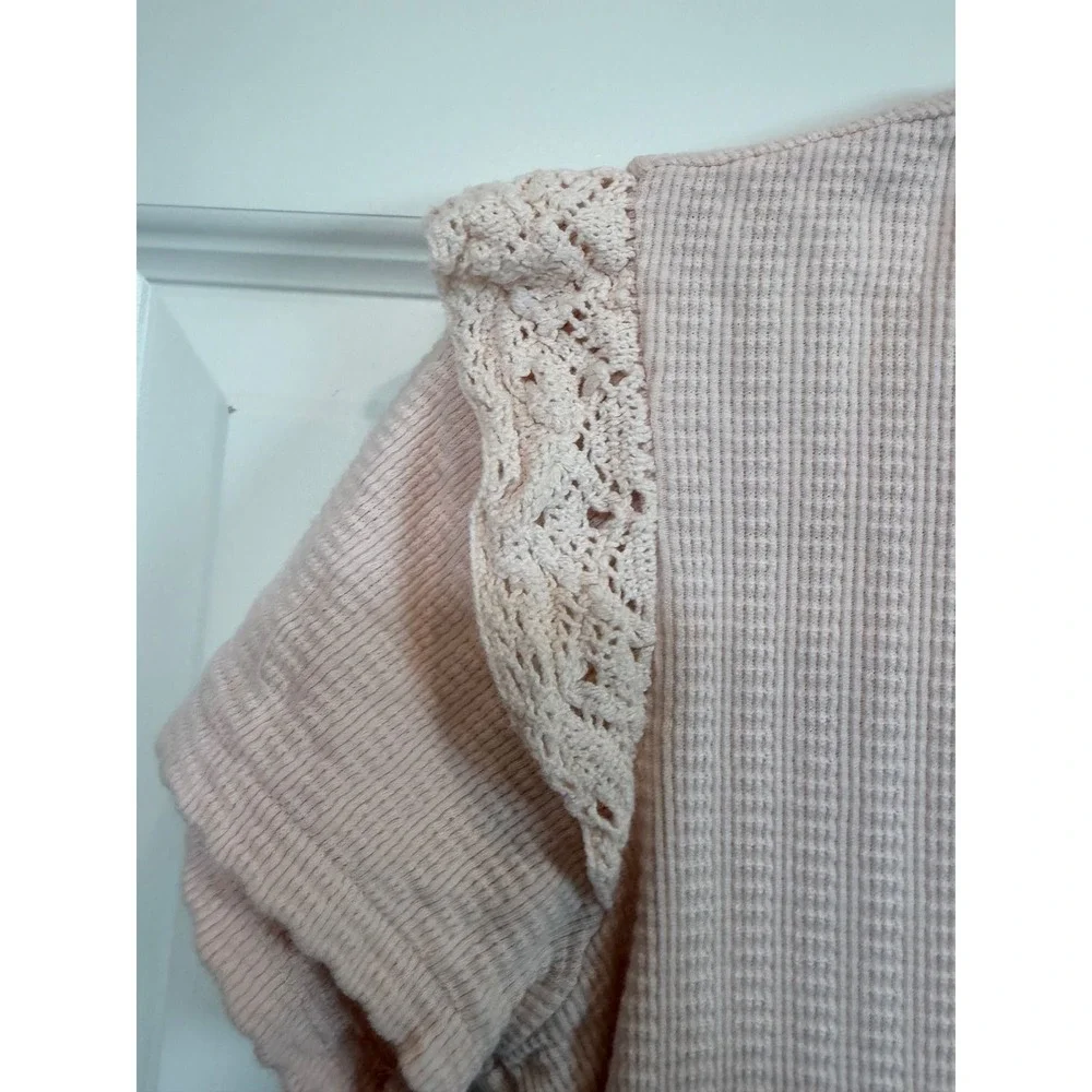 2. Matilda Jane Girls Pink Waffle Knit Crochet Lace Ruffle Short Sleeve Top 10